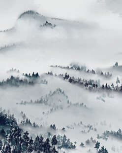 水墨山水间的朦胧景致