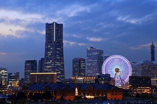 城市夜景中的摩天轮与高楼