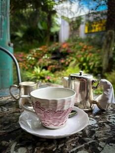 花园中的精致复古茶杯