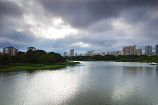 湖畔城市风光