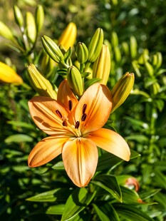 橙色百合花绽放于绿叶间