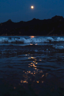 月夜下的海边宁静美景