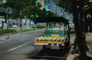 街头售卖水果的三轮车