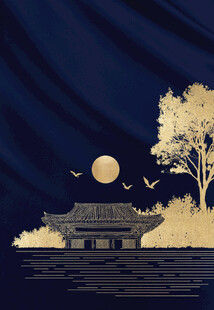 月夜湖畔静谧风景