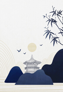 中式山水古建筑诗意图景