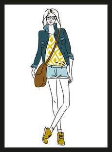 时尚女孩穿搭素描图