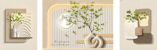 简约绿植装饰三联画