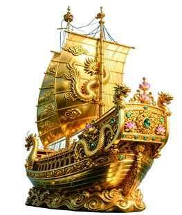 金色中式帆船摆件