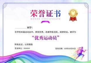 优秀运动员荣誉证书展示