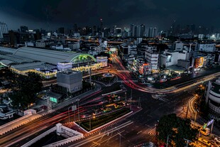 城市夜景中的车流与灯火