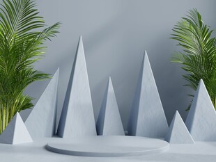 简约几何造型与绿植展示台