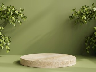 简约绿植环绕的圆形展示台