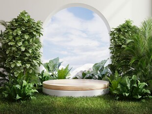 户外绿植环绕的圆形休憩区