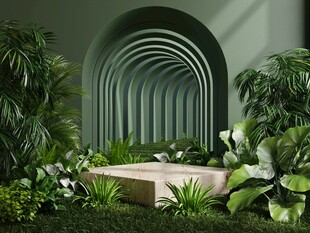 绿植环绕的拱形室内景观