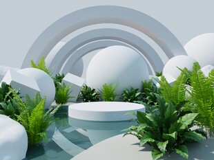 未来感几何绿植景观空间