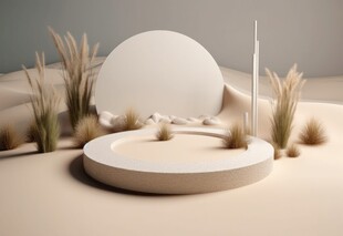 简约圆形展示台与植物