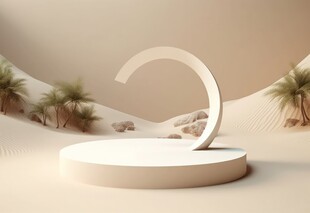 简约弧形展台与绿植景观