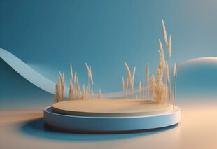 简约圆形台面上的草状模型