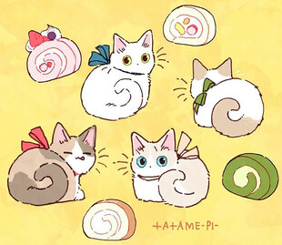 可爱猫咪与甜点插画