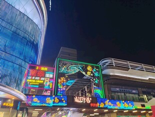 城市夜景中的繁华商业街区