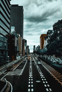 都市空旷道路与林立高楼