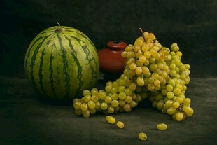 西瓜 葡萄 陶罐 静物 水果 