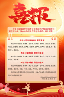 学校喜报活动节日金红背景海报