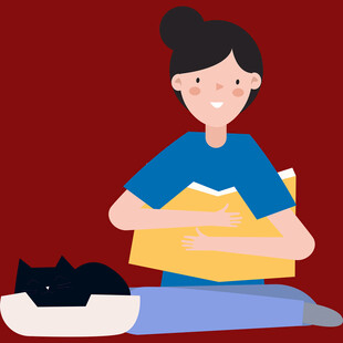 女孩与黑猫温馨阅读时刻