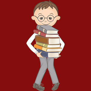 男孩肩负大量书籍