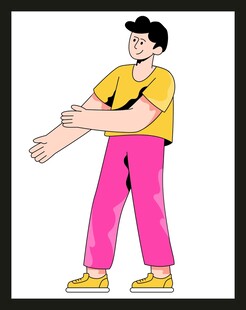穿黄衣粉裤的时尚男子