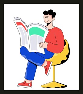 男子惬意坐着阅读报纸