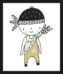 手绘印第安风格小男孩形象