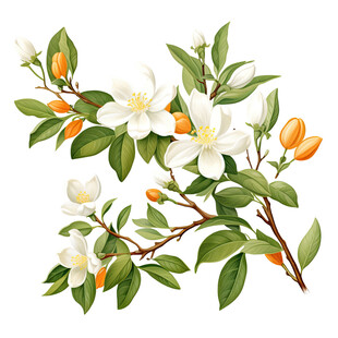 栀子花枝插画图