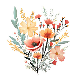 手绘多彩花卉插画