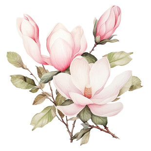 手绘粉嫩玉兰花插画