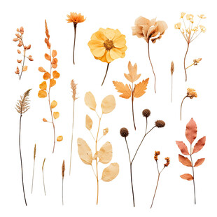 秋季花卉植物插画素材