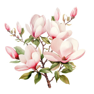 粉色玉兰花枝插画