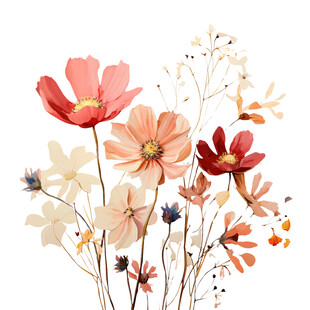 手绘多彩花卉插画
