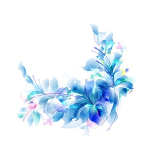 蓝色花卉水彩装饰图案