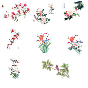 中式手绘花卉图案集合