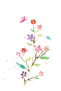 水彩手绘花卉小鸟画面