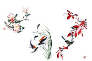 中式花鸟手绘图案设计
