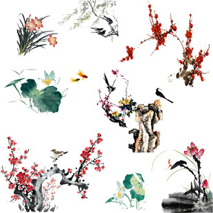 中式花鸟水墨画素材集合