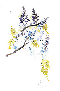 水墨风花卉枝叶绘画作品