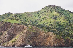 青山绿水间的船只风景