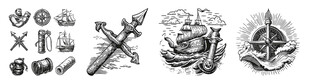 复古航海插画