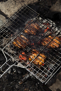 户外烧烤架上的美味烤肉