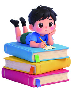 卡通风读书小男孩