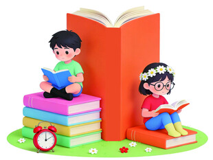 卡通风读书小孩