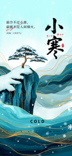 小寒节气山水雪景插画